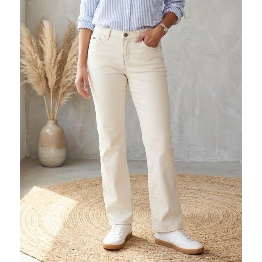 JAG Jeans Mid Rise Straight Leg Pants Cream Off-White Stretch Denim Size 14
